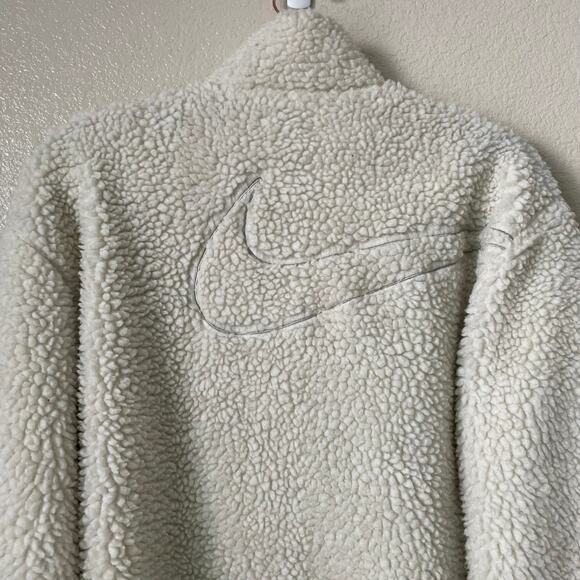 Nike Jacket Womens Small White Logo Sherpa Fleece Stand Collar Stay Warm CU66396 - Picture 9 of 13